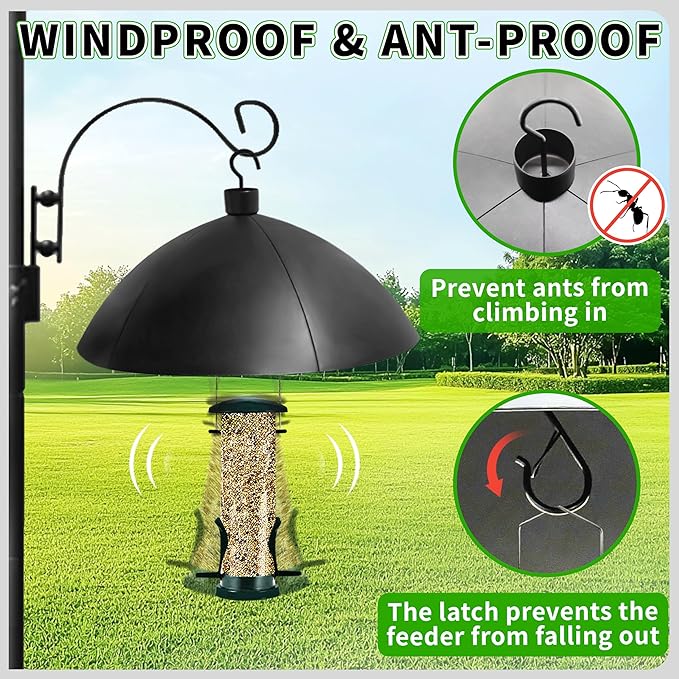 TCBWFY 2 Pack 18 Inch Squirrel Proof Baffle for Protecting Bird Feeders and Houses,Hang Mount Raccoon and Squirrel Guard for Feeder Pole with Windproof Shepherd Hooks,Outdoor Hang Bird House Guard