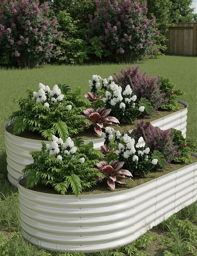IDEAHOUSE 2-Pack Raised Garden Bed - Heavy-Duty Galvanized Steel Outdoor Planter Box for Vegetables, Flowers & Herbs - Rust-Resistant, Easy-Assembly Garden Box, Beige/Green