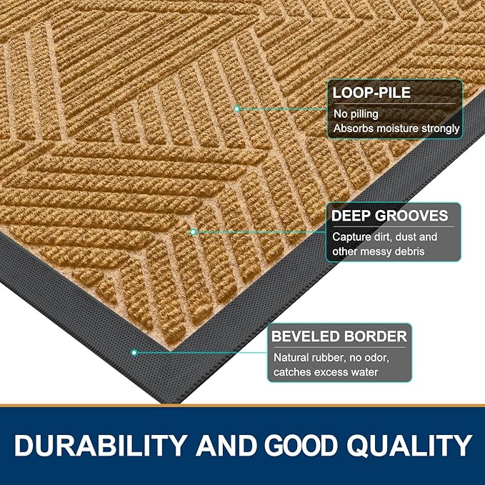Smiry Front Door Mat Outside Entrance, Heavy Duty Sturdy Natural Rubber Doormat, Trap Dirt and Moisture, Easy Clean Low Profile Mats for Indoor Outdoor Entry, Irregular Triangle (29.5x17, CRM-Yellow)