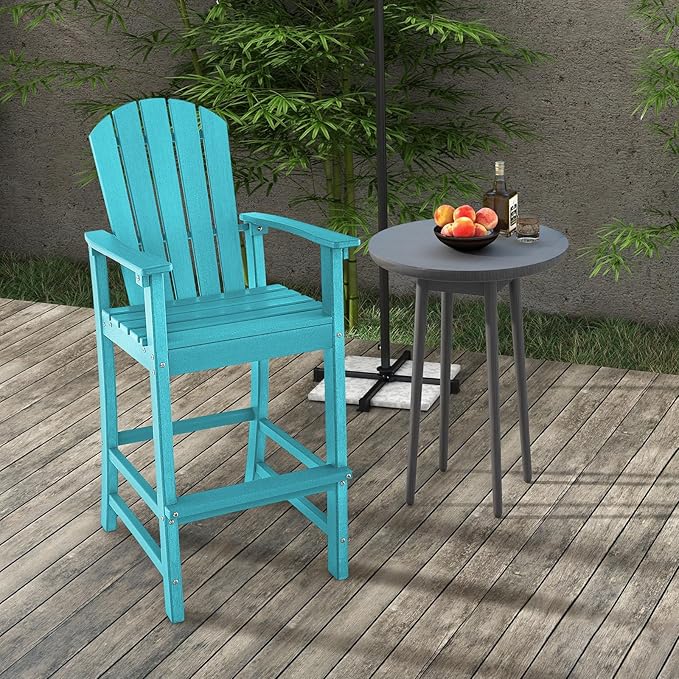 Giantex Set of 2 HDPE Outdoor Bar Stools, All Weather Tall Adirondack Chair with Armrest, Footrest, Load 360Lbs, Counter Height Bar Stool for Patio, Garden, Yard, Indoor Or Outdoor Use (Turquoise)