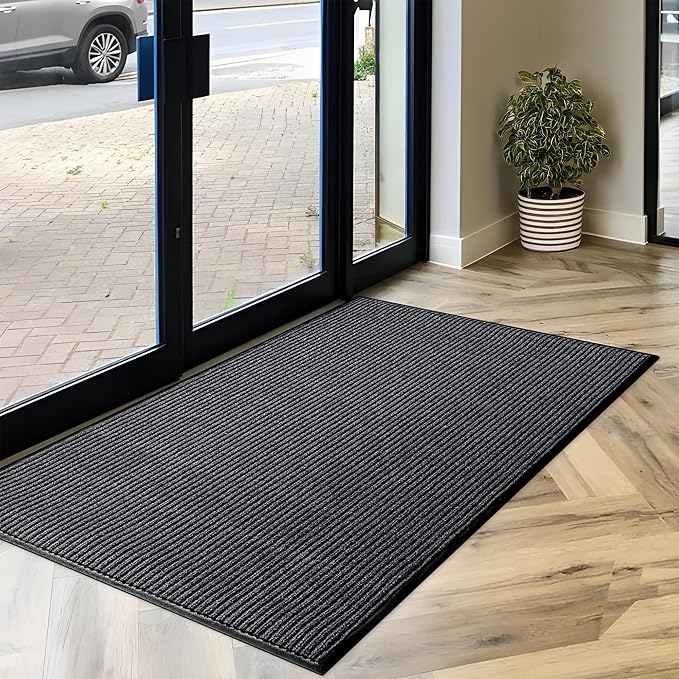 LuxUrux® Durable Rubber Door Mat - Heavy Duty, Indoor/Outdoor, Easy Clean, Waterproof, Patio, Garage - Commercial Floor Mat for Entry (Charcoal, 2' x 3' (Runner))