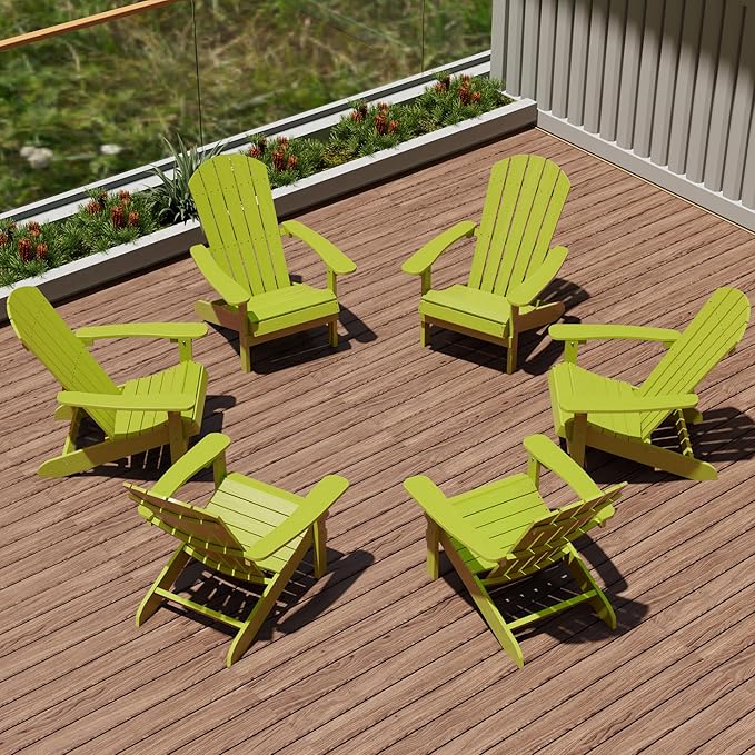 YEFU Adirondack Chairs Set of 6: Plastic Adirondack Chairs - Patio Chairs with Wood Texture - Outdoor Chair HIPS - Lawn Fire Pit Deck Porch Garden Chairs for Adults(Kelly Green)