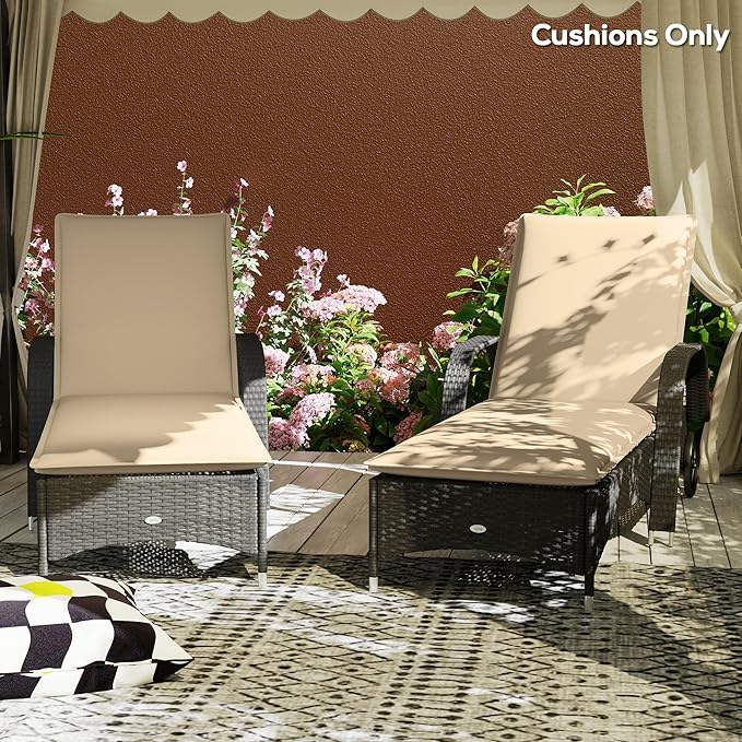 Outsunny Outdoor Lounge Chair Cushion Set of 2, UPF50+ 200gsm Fabric and 25D High-Density Foam, Foldable Patio Chaise Lounge Cushion Set, Fade Resistant for Lawn Pool, 76" x 23", Beige