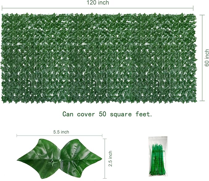 Artificial Ivy Privacy Fence Screen - 60" X 120" UV-Anti Fake Leaves Vines - Patio Balcony Privacy, Garden, Backyard Greenery Wall Decor
