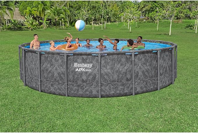 Bestway APX 365 20' x 52" Above Ground Pool, Round Metal Frame Outdoor Swimming Pool Set with Sand Filter Pump, Ladder, and Cover, Dark Marble