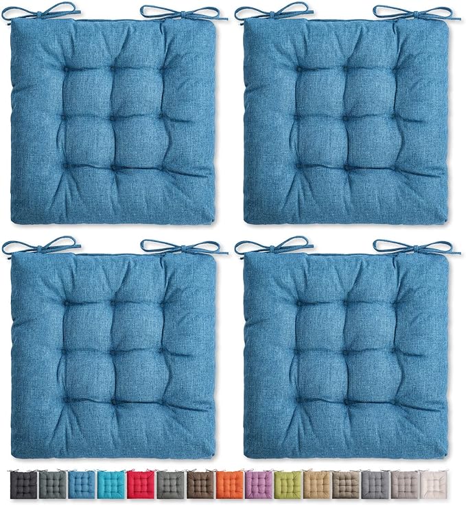 SQUARE MOON 4 Pack Chair Cushions, Seat Cushions, Chair Pads, Chair Mat for Indoor, Outdoor Dining Chair, Kitchen Chairs, Dining Room Chairs (16" × 16" × 4 Pack, Blue)