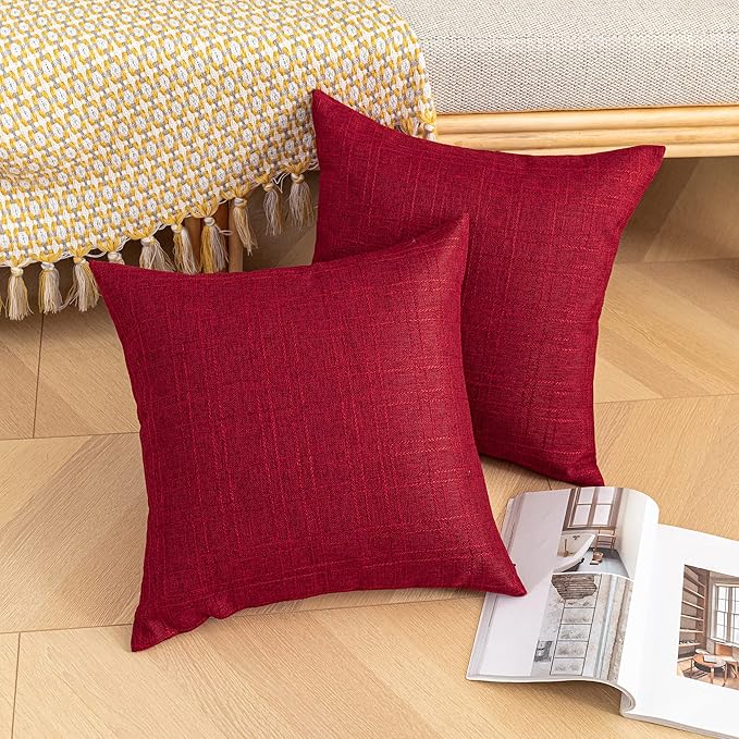 Kevin Textile Christmas Decorative Outdoor Waterproof Throw Pillow Covers Pack of 2 Checkered Pillowcases Classic Cushion Cases for Patio Couch Bench 16 x 16 Inch Red