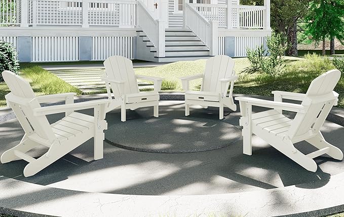 SERWALL Adirondack Chair - Folding Adirondack Chairs Hips Outdoor Chairs Set of 6 Weather Resistant- White