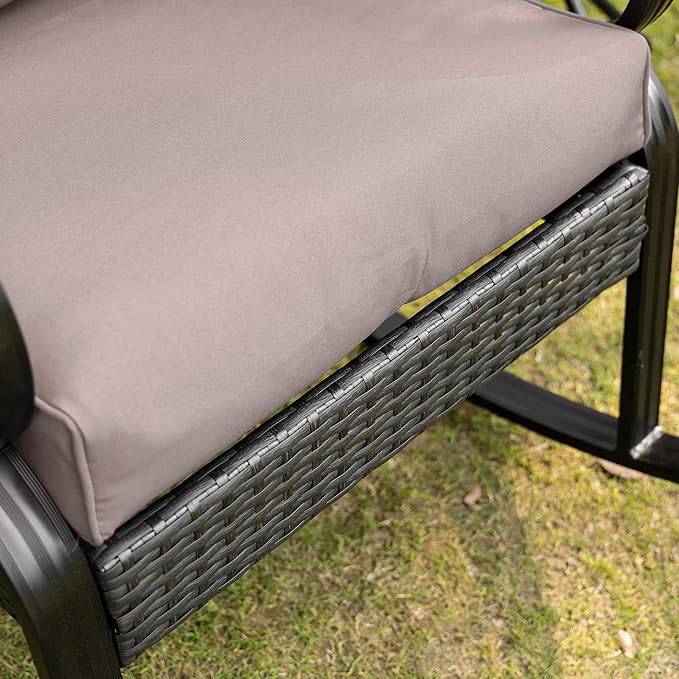 Outsunny 2 Piece Outdoor Wicker Rocking Chairs with Padded Cushions, Aluminum Furniture Rattan Porch Rocker Chairs w/Armrest for Garden, Patio, and Backyard, Gray