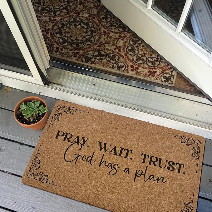 Christian Door Mat Doormat, God Has a Plan Bible Verse Welcome Front Door Mat Indoor Outdoor Entrance, Religious Artificial Coir Doormats Rugs for Porch Entryway Home Decor 30x17in