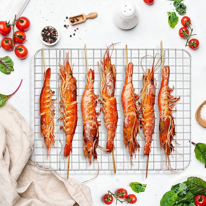 TeamFar Cooling Rack, 2 Pack Stainless Steel Grid Baking Rack for Cooking Roasting Grilling Drying, 11.75’’x 9’’ Small Metal Toaster Oven Rack for Cookies Meat, Non-Toxic & Heavy Duty, Dishwasher Safe