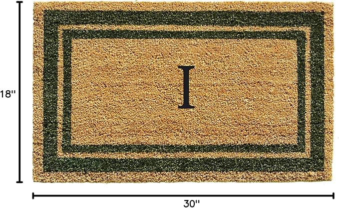 Calloway Mills 153041830I Sage Green Border 18" x 30" Monogram Doormat, (Letter I)