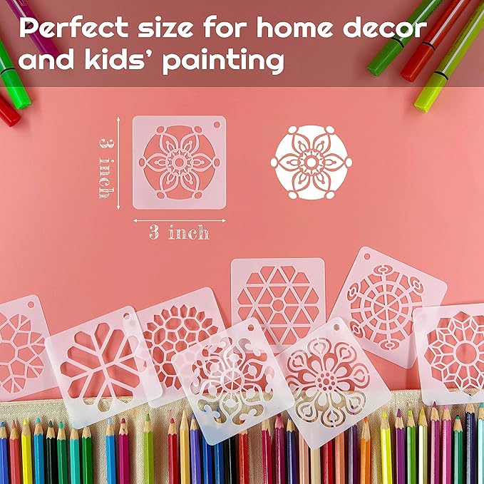 Mandala Stencils for Painting, Rock Painting Stencils Plastic Reusable Stencils for Painting on Wood Wall Floor Home Decor Small Stencils(Mandala)