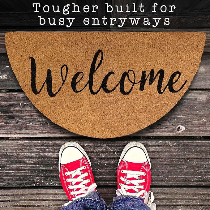 MAINEVENT Welcome Half Circle Door Mat Outdoor 30x17 Inch, Half Circle Outdoor Mat for Covered Porch Patio, Half Round Door Mat w/Anti-Slip PVC Backing