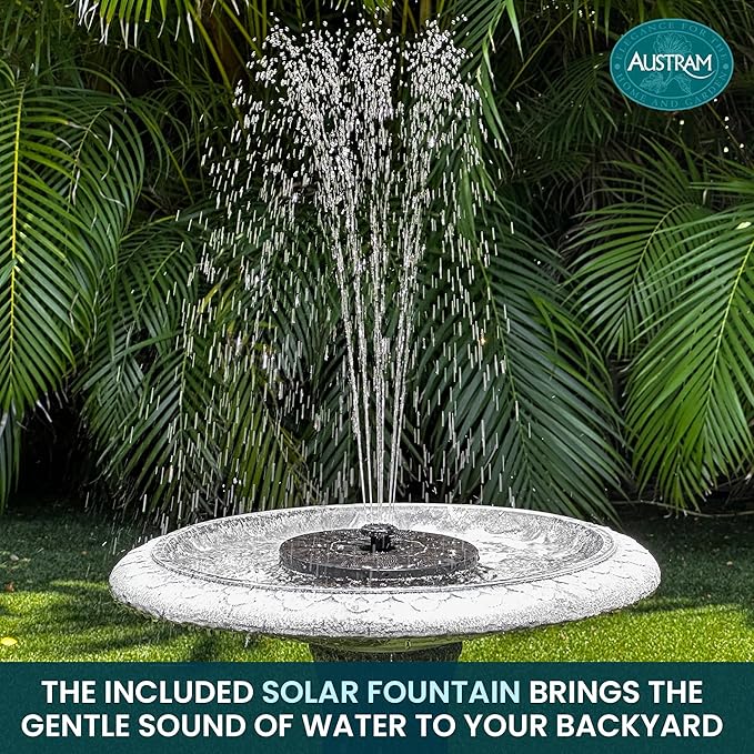 Pedestal Birdbath with Solar Fountain, Resin Stone Composite Outdoor Garden Decor, Standing Bird Bath for Outside Patio Yard, 23-Inch Tall, Garden Fountain, Resin Bird Baths, Hummingbird Bowl