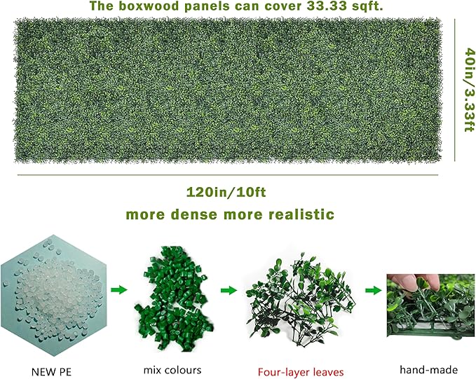 Bybeton Artificial Ivy Privacy Fence Screen,40"x120" (33.33 Sqft) UV-Anti Faux Boxwood Leaves Grass Wall Roll for Patio Balcony Privacy, Garden, Backyard Greenery Backdrop and Fence Decor
