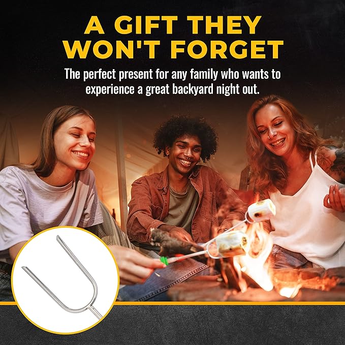 CORQUE Marshmallow Roasting Sticks, Smores Sticks, Extendable, Camping Skewer for Fire Pit, Wooden Handle, 34 inch Metal for BBQ Hotdog, Cooking, Campfires, Bonfires, Set of 10 [New Model]