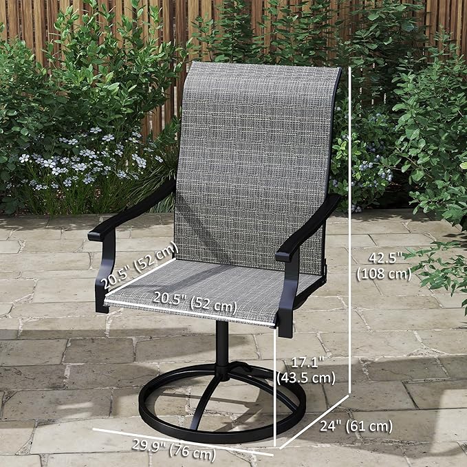 Outsunny Outdoor Patio Swivel Chairs Set of 2, High Back Patio Dining Chairs with All-Weather Mesh Fabric and Metal Frame for Backyard, Lawn, Porch or Garden, Gray
