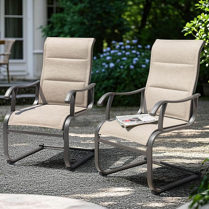 NUU GARDEN Patio Dining Chair Set of 2, Comfortable Outdoor Dining Chairs for Indoors and Outdoors, Breathable Textilene Outdoor Chairs for Backyard Deck, Grayish Beige