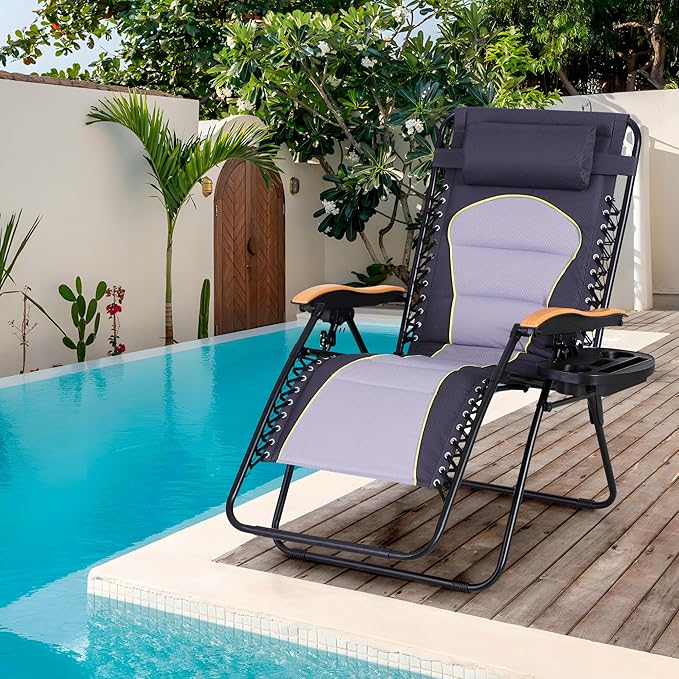 Sophia & William XXL Zero Gravity Chair Set of 2, Oversized Gravity Recliner Lounge Chair Outdoor Gravity Chair with Free Cup Holder, Supports 400 LBS (Grey)