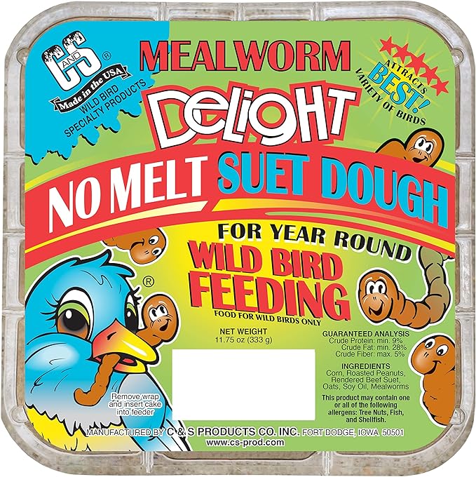 C&S Mealworm Delight, No Melt Suet Dough, 11.75 Ounce (Pack of 12)
