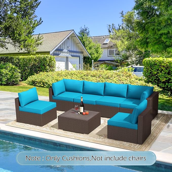 HOMREST Outdoor Replacement Cushions for Patio Furniture,Water-Repellent Sofa Cushion for 6-Seat Rattan Wicker Sectional Patio Conversation Sets,14-Piece Cushions Set for Outdoor Couch（Lake Blue）