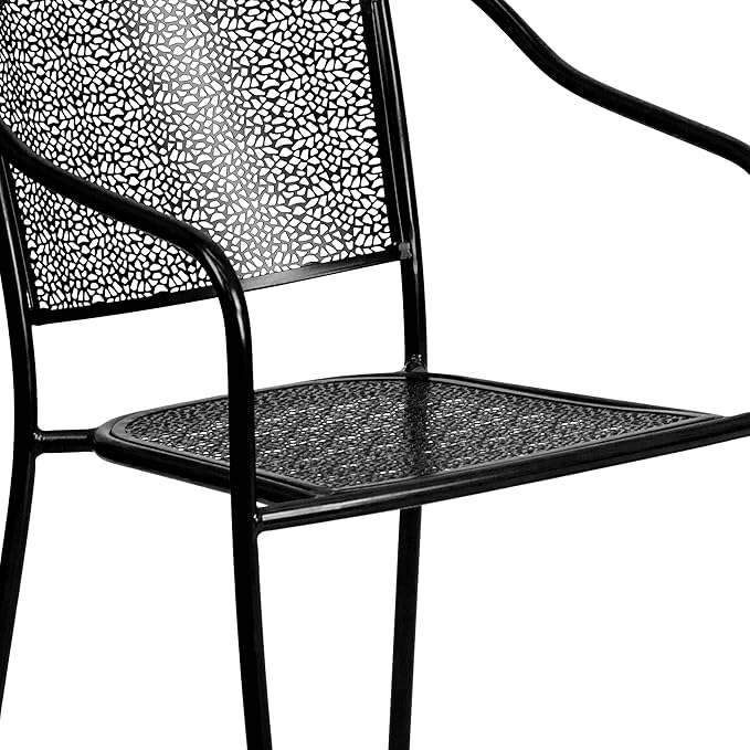Flash Furniture Oia 5-Piece Commercial Grade Steel Patio Table and Chairs Set, Outdoor Dining Set with Square Table and 4 Round Back Chairs, Black