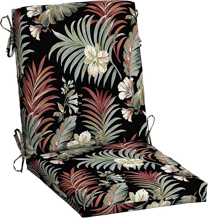 Arden Outdoor Patio Dining Chair Cushion, 20x44, Rain-Proof Seat Pad, Fade-Resistant Outdoor Cushion Simone Black Tropical