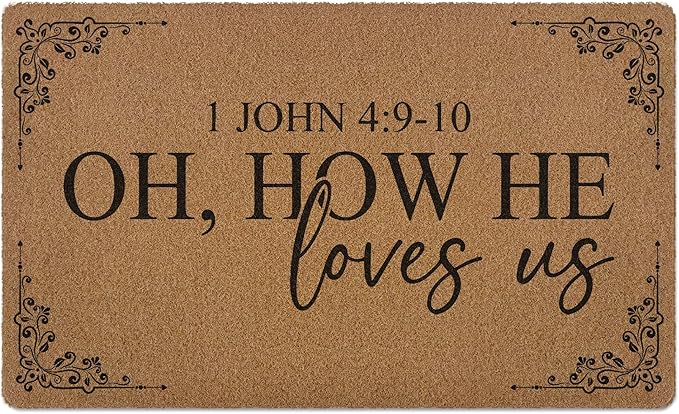 Christian Door Mat Doormat, Bible Verse Welcome Front Door Mat Indoor Outdoor Entrance, Oh How We Loves Us Religious Artificial Coir Doormats Rugs for Porch Entryway Home Decor 30x17in
