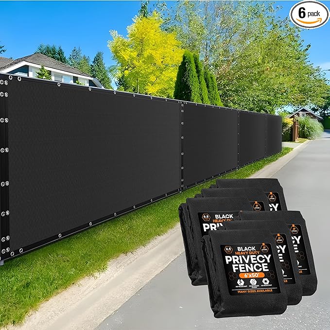 Xpose Safety Privacy Fence Screen 6’ x 50’ (6 Pack) – Heavy Duty Black Mesh with 90% Visibility Block, UV Protection – Includes Cable Ties – for Garden, Yard, Nursery, Kennel, Dog Run, Greenhouse