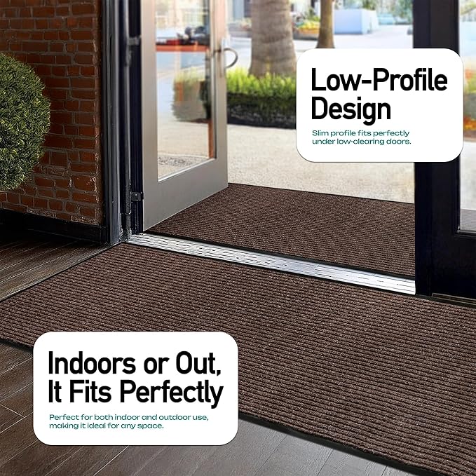 LuxUrux Ultimate Durability Heavy Duty Rubber Door Mat - Stylish, Low-Profile, Waterproof, and Easy to Clean - Ideal for Indoor and Outdoor Use in High Traffic Areas (4 x 6 Feet, Striped Brown)