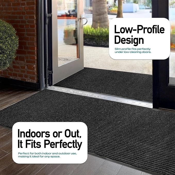 LuxUrux 4x6 Ft Premium Rubber Door Mat – Elegant Heavy Duty Waterproof Entrance Mat for Indoor/Outdoor Use, Non-Slip, Easy to Clean Low-Profile Doormat – Modern Black Striped Design for Home & Office