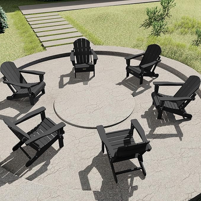 SERWALL Folding Adirondack Chairs Patio Chairs Lawn Chair Set of 8 Outdoor Adirondack Chair Weather Resistant for Patio Deck Garden, Backyard Deck, Fire Pit - Black