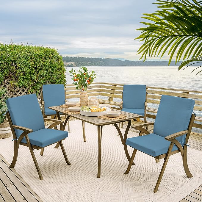 Arden Outdoor Patio Dining Chair Cushion, 20x44, Rain-Proof Seat Pad, Fade-Resistant Outdoor Cushion French Blue Texture