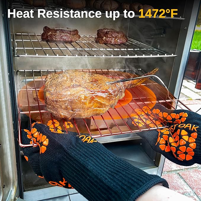 East Oak BBQ Gloves, 1472℉ Heat Resistant Gloves, Silicone Non-Slip Grill Gloves for Smoker, Fire Pits, Barbecue, Cooking, Black