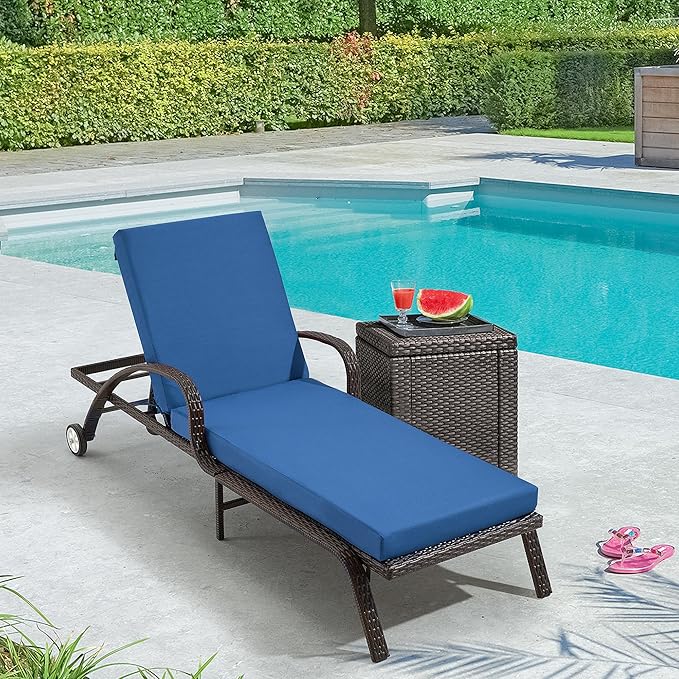 HOMREST 73.2x22.8x3.94 inches Lounge Chair Cushion Set of 2,Outdoor Chaise Lounge Cushion with Splash Fade Tear Resistant Fabric, Dark Blue