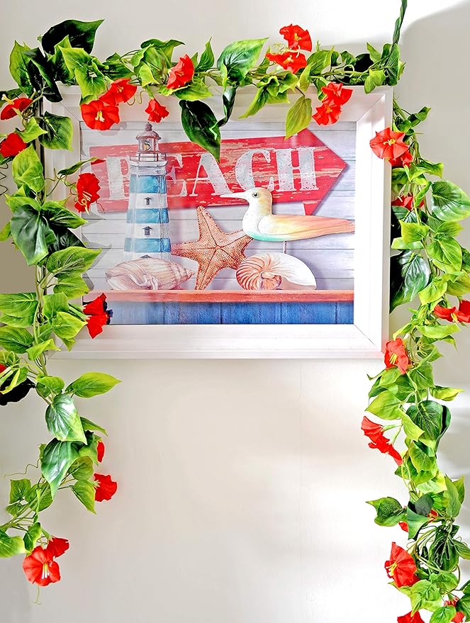 AirSun Artificial Morning Glory Flower Vines, 2pcs 15Feet Hanging Plants Silk Garland Fake Green Plant Home Garden Wall Fence Indoor Outdoor Wedding Birthday Decor