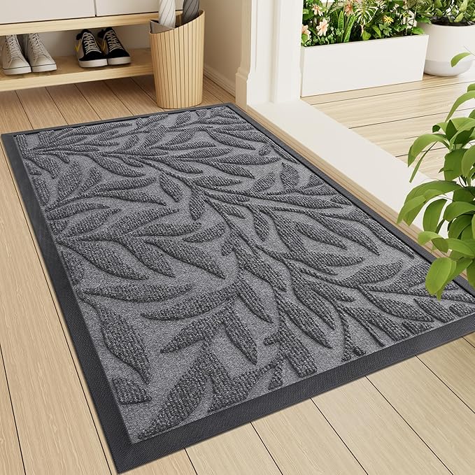 Smiry Front Door Mat Indoor Outdoor Entrance, Heavy Duty Natural Rubber, Trap Dirt and Moisture, Non-Slip Doormats, Low Profile, Easy Clean Patio Porch Entryway Mat, 29.5x17, Silver Grey