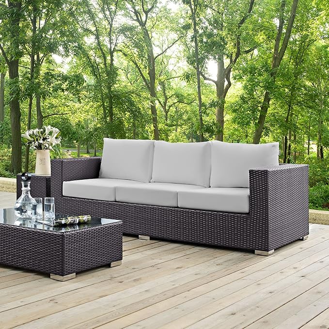 Modway Convene Wicker Rattan Outdoor Patio Sofa in Espresso White