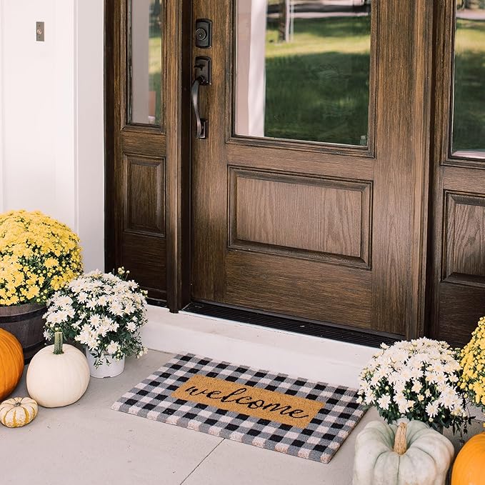 THEODORE MAGNUS Door Mat - Welcome Mat for Front Door with Non-Slip Backing - Durable Coir Doormat - Perfect for Outside Entrance and Entryway Matt - Outdoor/Indoor - Buffalo Check - 17" x 30"