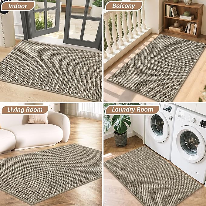 BEQHAUSE Dirt Trapper Door Mat 24" x 36", Non-Slip Washable Doormats Entrance Mat, Dirt Resistant and Absorbent Welcome Mat, Low Profile Floor Mats for Front Back Door and Entryway, Light Beige