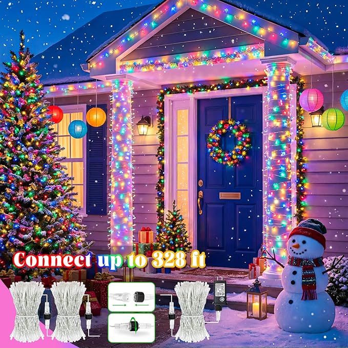165FT 500 LED Outdoor String Lights, Connectable Christmas Lights Indoor Waterproof with 8 Modes, Plug in Twinkle Fairy Lights Clear Wire for Easter Bedroom Wedding Patio Party Decorations, Multicolor