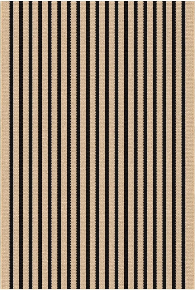 KOZYFLY Brown and Black Striped Rug 4x6 Ft Area Rug Washable Indoor Outdoor Rug Cotton Door Mat for Double Front Door Entryway Patio Porch Living Room Carpet