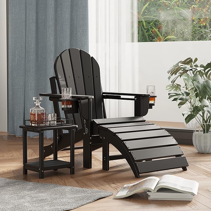 Sundale Outdoor Folding Plastic Adirondack Ottoman, All-Weather Adirondack Chair Footrest, Fade and Rust Resistant, Perfect for Outside Patio Garden Pool Yard Black
