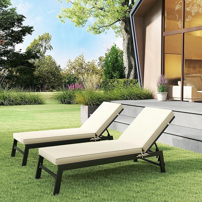 Outsunny Chaise Lounge Cushions Outdoor Set of 2, Fade Resistant, 72 x 21 x 3 in Sun Lounger Replacement Cushions, Patio Lounge Chair Pads with Removable Cover for Pool, Beach, Deck, Lawn, Beige