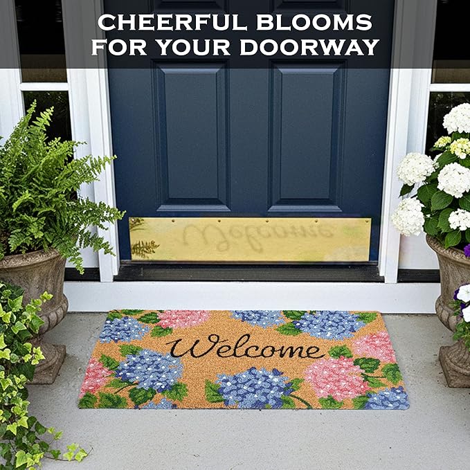 MAINEVENT Hydrangea Door Mat 30x17 Inch, Vibrant Hydrangea Doormat Outdoor, Hydrangeas Outdoor Mat for Spring, Floral Doormat for Summer, Welcome Mat Floral, Coir Spring Door Mat