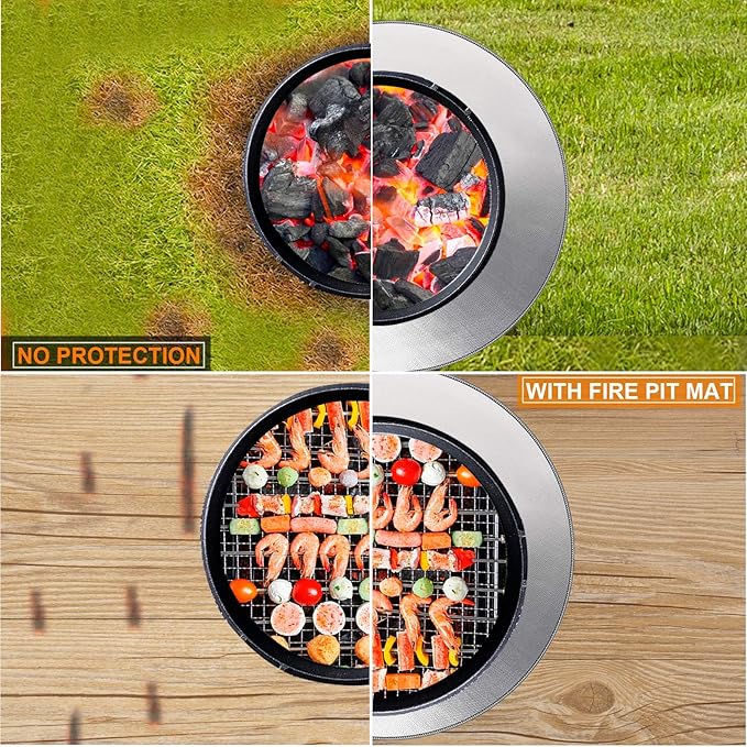DocSafe 38" Round Fire Pit Mat for Solo Stove Bonfire,4-Layer Double-Sided Fireproof Heat Insulated Under Grill Mat Protector for Deck,Patio,BBQ,Oil-Proof and Reusable and Waterproof,Black＆Silver