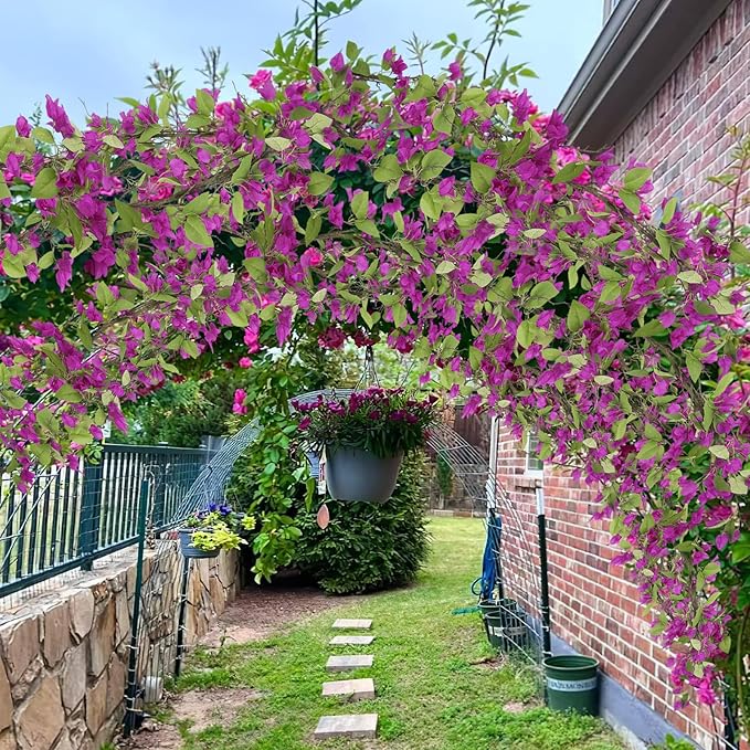 Artificial Bougainvillea Flowers Garland Purple Silk Bougainvillea Vines UV Resistant Realistic Faux Hanging Flowers Plants for Outdoor Outside Summer Decoration Porch Patio Balcony Yard Wall