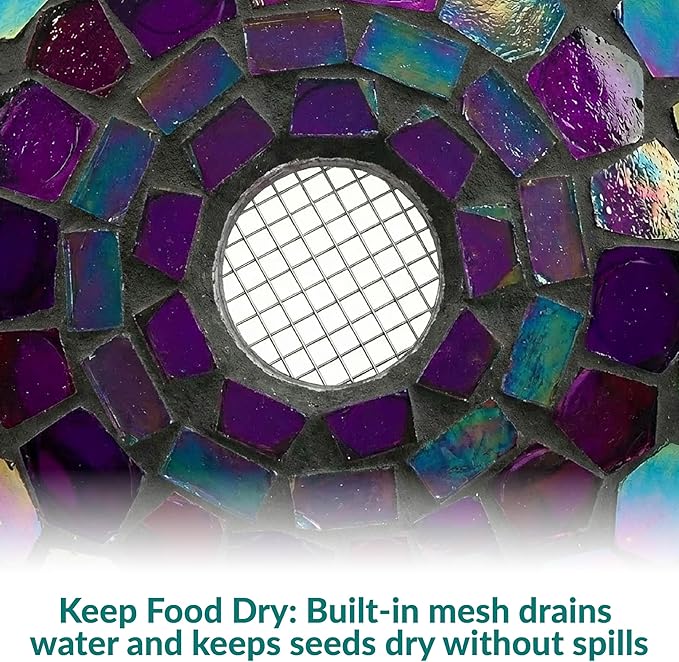 Sunnydaze 6-Inch Glass Mosaic Hanging Bird Feeder for Outdoors - Fly-Through Wild Bird Feeder - Iridescent Purple Mosaic