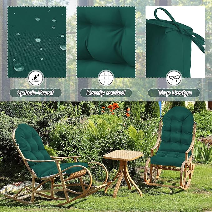 Geelin 2 Pcs Adirondack Chair Cushion High Back Patio Rocking Chair Cushion 44 x 19 x 4 Inch Tufted Weather Resistant Fade Resistant Seat for Patio Rocking Seat